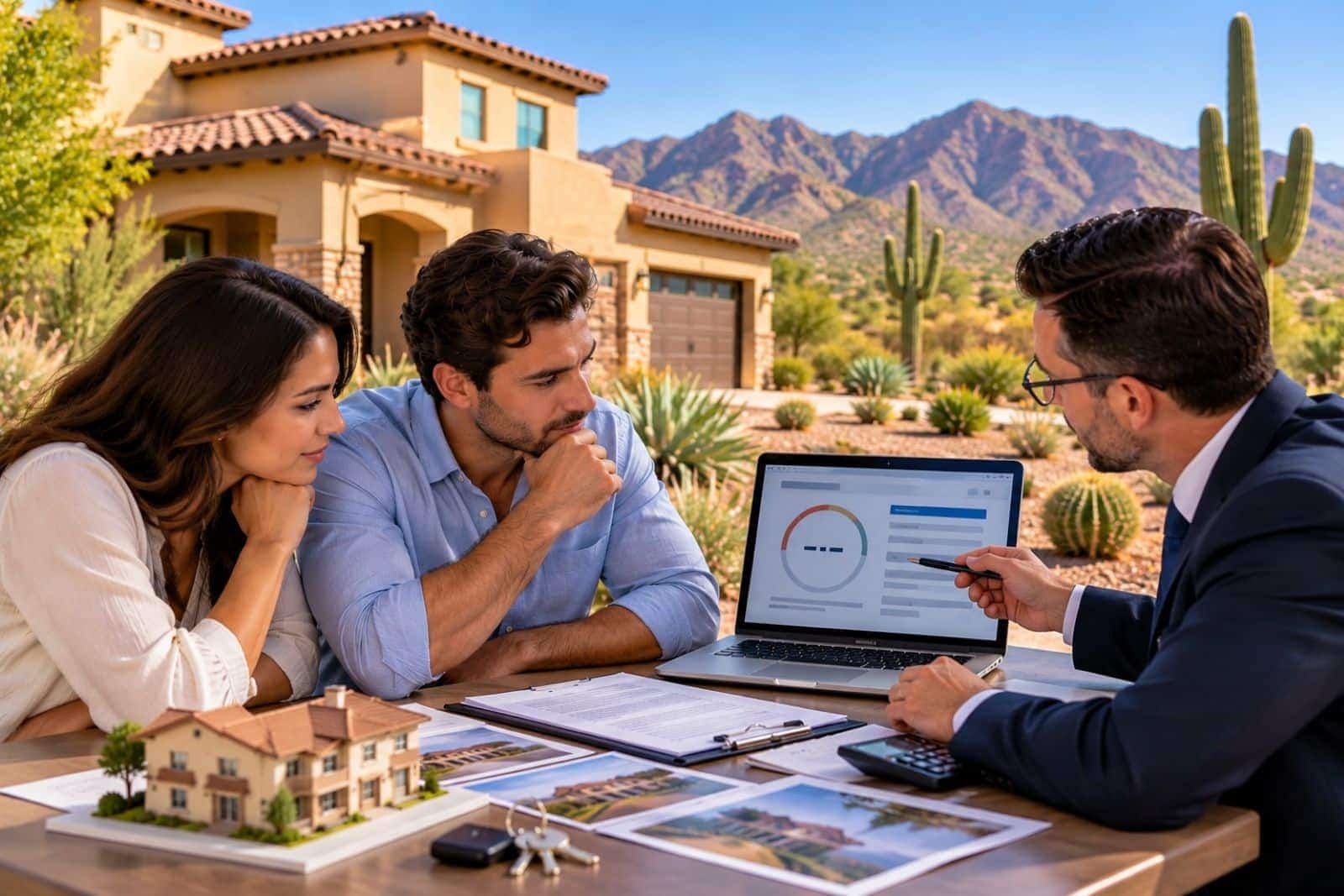 Arizona homebuyers reviewing mortgage options to buy real estate in Arizona without a US credit score.