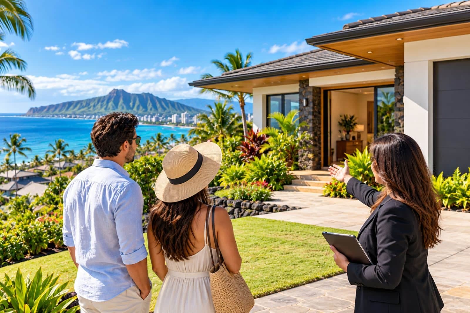 Foreign buyers exploring how to buy real estate in Hawaii with a local real estate agent.