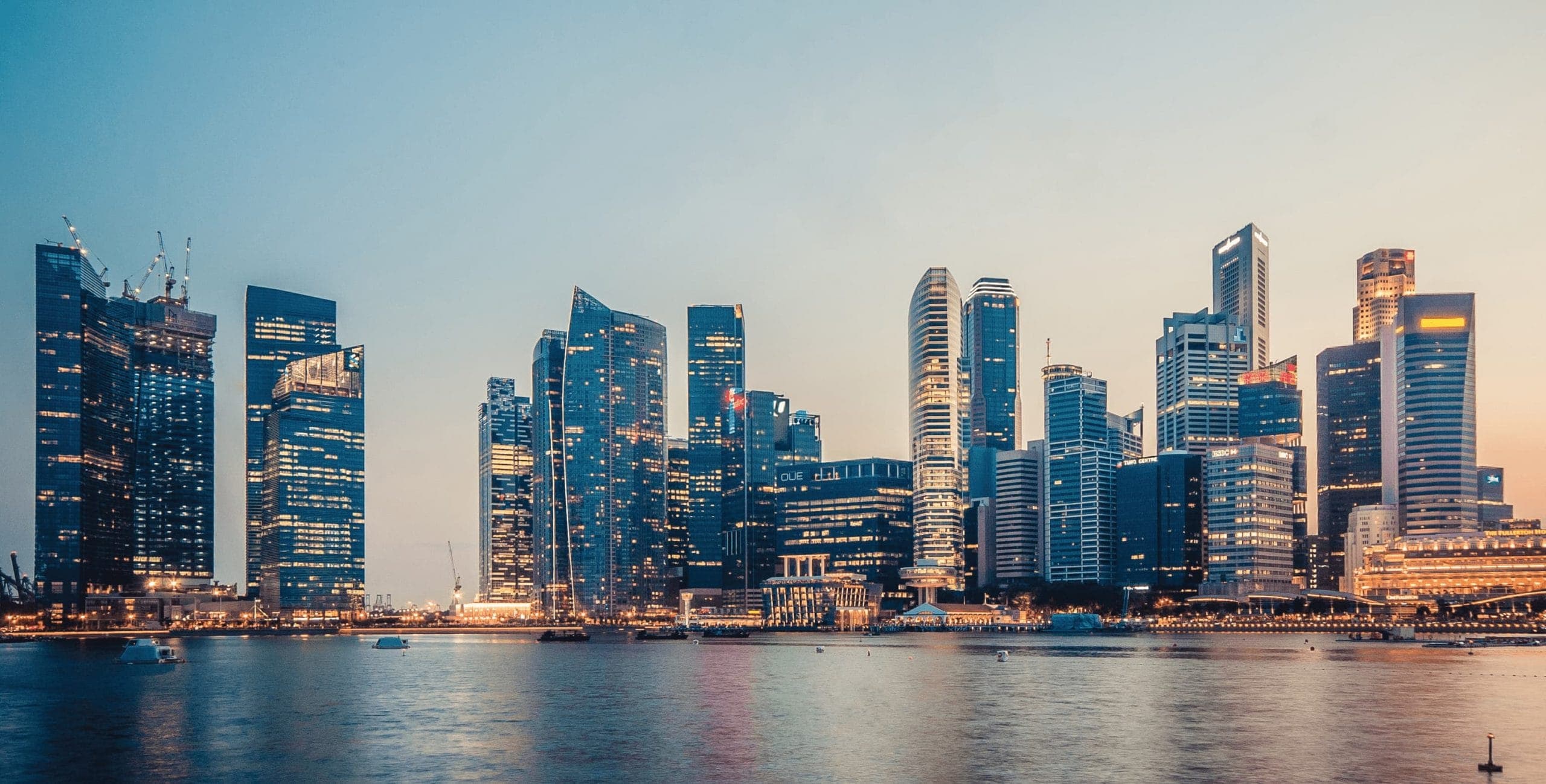 The Singapore waterfront skyline at dusk