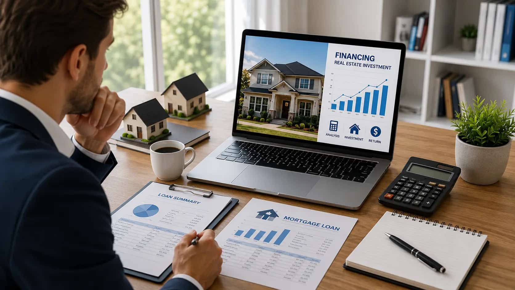 Real estate investor reviewing DSCR loan options for financing U.S. rental properties based on rental income