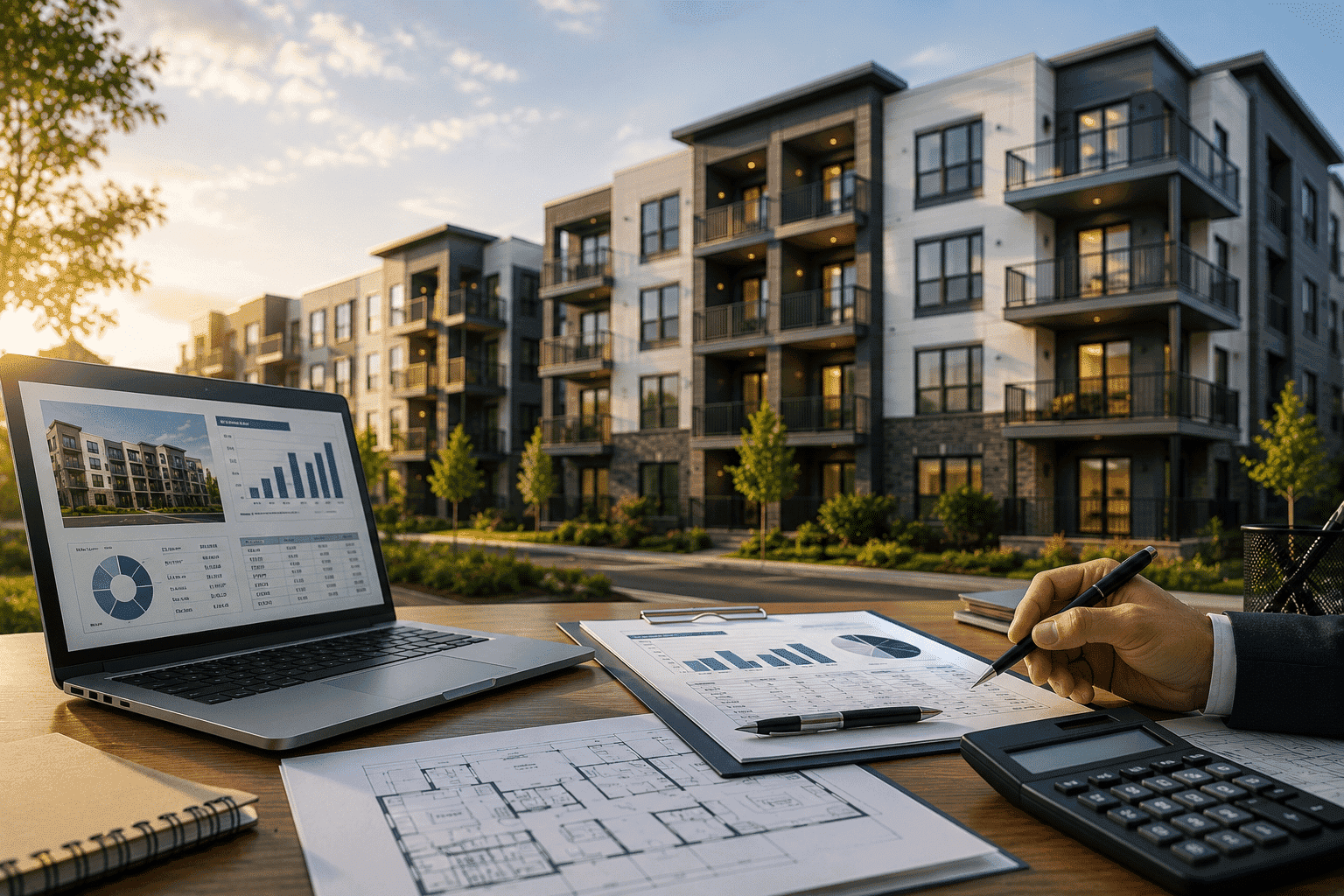 Modern multi-family apartment building for DSCR loan financing. DSCR loans for multi-family investment properties