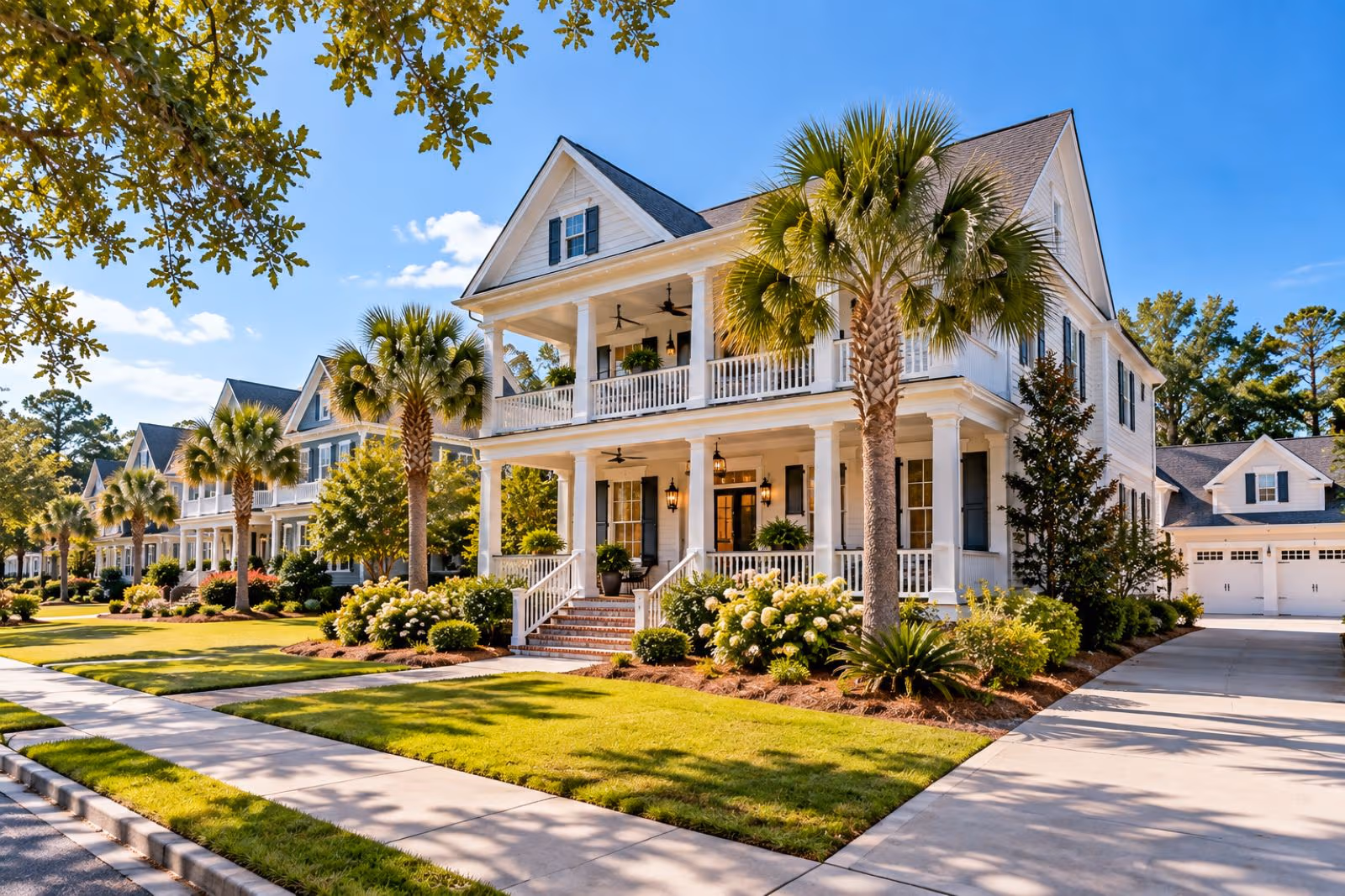 Buy property in South Carolina from the UK with a spacious residential home, landscaped lawn, and driveway.