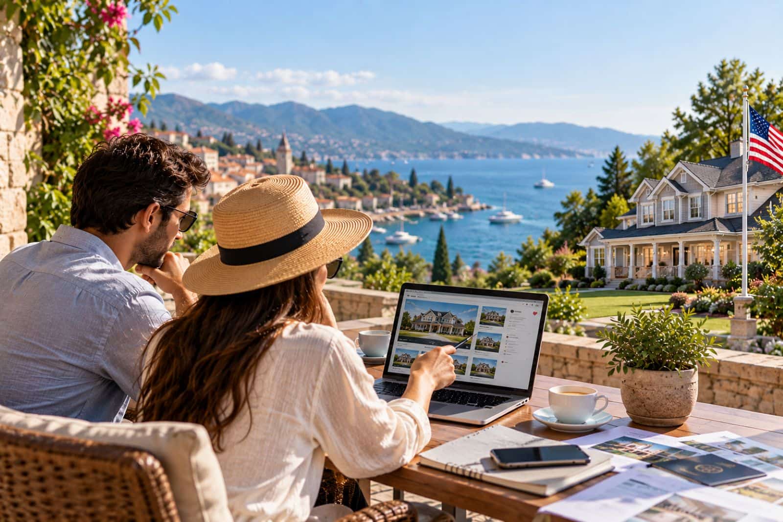 U.S. expats exploring a second home mortgage while reviewing a U.S. property from overseas.