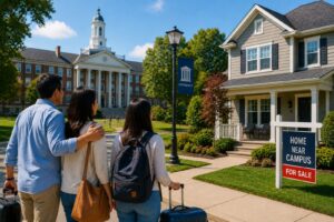Family viewing a home near a U.S. university for a college student.