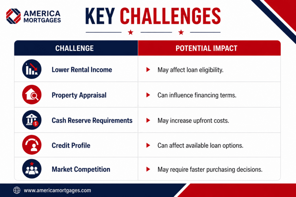 Key challenges of DSCR Loans in Colorado, including rental income, property appraisal, cash reserves, credit profile, and market competition.